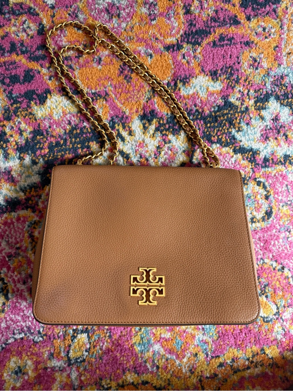 Tory Burch Britten Convertible Shoulder Bag in Camel